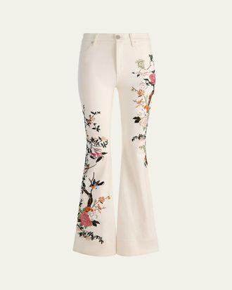 Alice & Olivia Beautiful Floral Embroidered Bell-Bottom Jeans