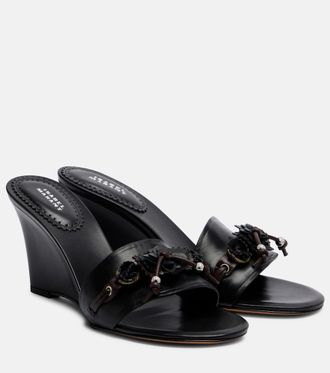 Isabel Marant Anee embellished leather wedge mules