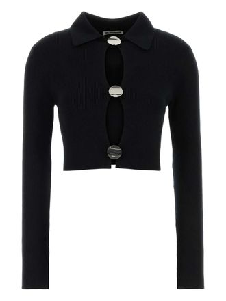 Jil Sander Black Cropped Ribbed Knit Cardigan