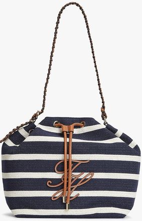 Tommy Hilfiger Womens Script Monogram Breton Stripe Bucket Bag - Multi
