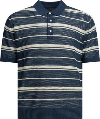 Beams Plus Gestreepte Gebreide Poloshirt - Heren - Polos - Blauw - L - Katoen - Tops