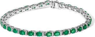House of Brilliance 14K White Gold Alternating Oval Green Emerald and Diamond Tennis Bracelet at Nordstrom