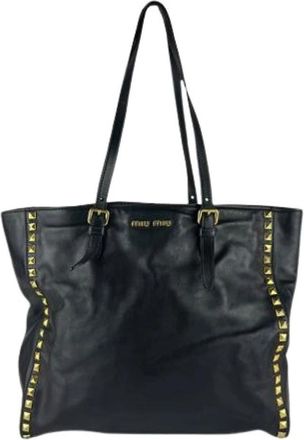 Miu Miu Pre-owned Shoulder Bag - Dames - Vintage Shopper - Zwart - ONE Size - Leer - Vintage