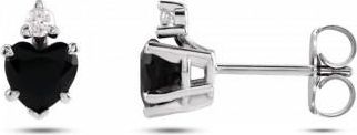 Allurez Heart Natural Black Onyx & Natural Diamond Stud Earrings 14K White Gold (0.41ct)