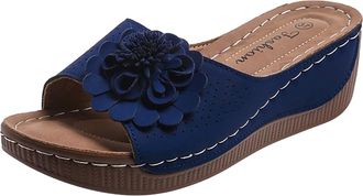 Generic Womens 3D Floral Platform Slide Sandals Chunky Heel Open Toe Slippers with Comfortable Non Slip Brown Sole for Casual Outing, Commute, Summer Beach Ho