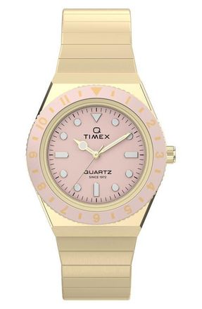 Timex Q Timex Mini 30mm Stainless Steel Expansion Band Watch in Pink/Gold-Tone at Nordstrom