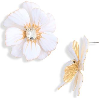 Natasha Flower Stud Earrings in White/Light Brown at Nordstrom Rack
