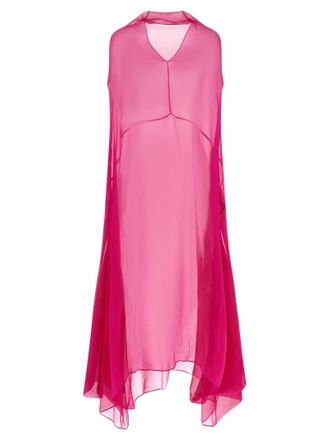 Dries Van Noten Fuchsia Silk Midi Womens Dress