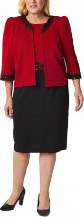 Maya Brooke Embroidered Sequin 2-Piece Jacket Dress In Red Black