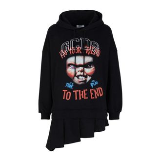 GCDS Gcds, Kleedjes, Dames, Zwart, S, Katoen, Chucky Hoodie Mini Jurk