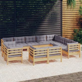 vidaXL Juego De Muebles De Jard&iacute;n 12 Pzas Y Cojines Madera Maciza Pino Vidaxl