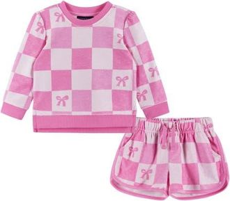Andy & Evan Metallic Check Top & Shorts Set in Checkered Bow at Nordstrom, Size 12-18M