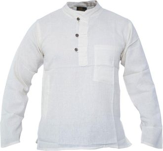 Gheri Mens Plain Grandad Collarless Cotton Light Festival Summer Shirts Tops Kurtas Cream XXXL