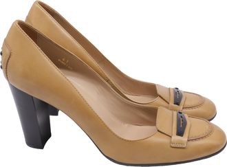 Tod's Tods Block-Heel Loafer Pumps in Brown Leather