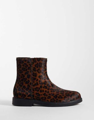 Asos stivali con zip in pelo effetto leopardato-Multicolore
