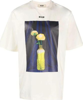 Msgm T-shirt met ronde hals - Dames - T-shirts - Wit - XS - Katoen - Tops