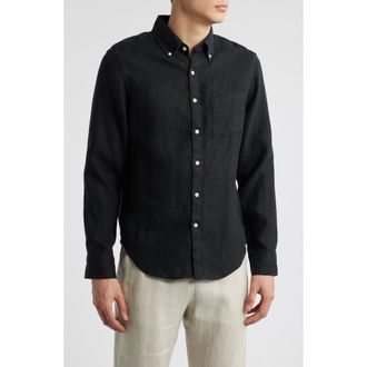 Alex Crane Playa Linen Button-Down Shirt in Night at Nordstrom, Size X-Small