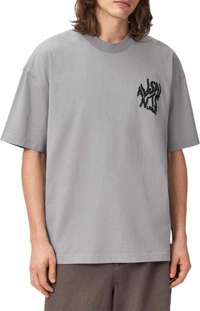AllSaints Orlando Logo Oversize Graphic T-Shirt in Pebble Grey at Nordstrom, Size Xx-Large