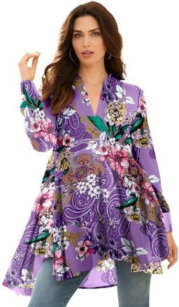 Roaman's Hand Crinkled Fit And Flare Tunic in Violet Paisley Garden at Nordstrom, Size 32
