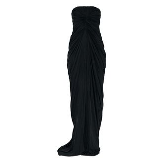 Rick Owens Black Strapless Draped Mesh Dress
