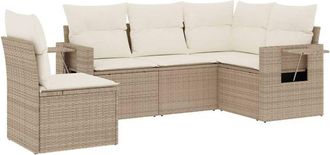 vidaXL Vidaxl - Juego De Sof&aacute;s Jard&iacute;n Con Cojines 5 Pzas Rat&aacute;n Sint&eacute;tico Beige