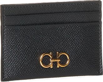 Ferragamo Womens Card Holder Gancini Textured Leather Black Calf Wallets & Purses