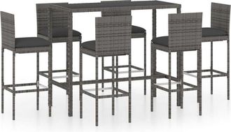 vidaXL 7 Piece Garden Bar Set with Cushions Poly Rattan Grey Vidaxl