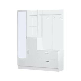 Dmora Dmora - Mobile Da Ingresso Anumali, Entratina Appendiabiti, Composizione Per Atrio, Consolle Portaoggetti Multifunzione, 140x37h182 Cm, Bianco