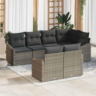 vidaXL Conjunto De Sof&aacute; De Jard&iacute;n 7 Pcs Gris Polirat&aacute;n Vidaxl