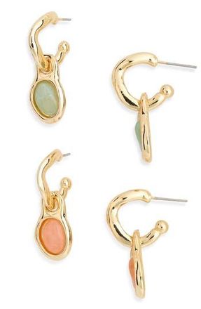 Natasha 2-Pack Huggie Charm Drop Earrings in Aqua/Peach at Nordstrom Rack