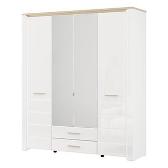 Dmora Armario Grande Mahone, Ropero Dormitorio 2 Cajones, 8 Estantes, Perchero, 186x216h Cm Blanco Mate