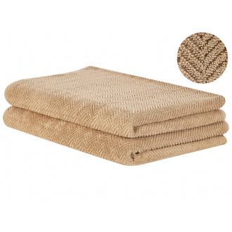 Beliani Beliani - Conjunto De 2 Toallas De Algod&oacute;n Beige Arena Chevron Textura Suave Ba&ntilde;o Mitiaro