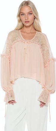 Alexia Admor Indigo Lace Cotton Blouse in Pink at Nordstrom, Size X-Large L