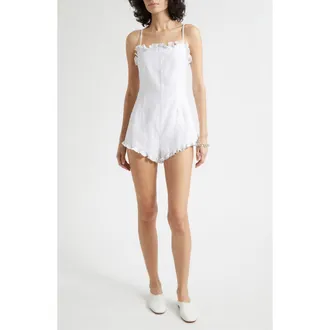 Poss&eacute; Florence Frill Trim Romper in Ivory at Nordstrom, Size Xx-Large