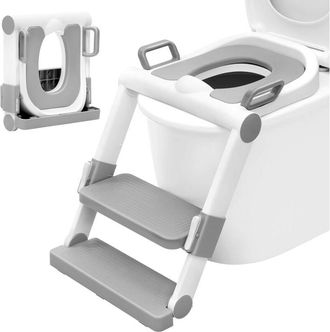 Woltu Reductor De Wc Infantil Con Escalera. Adaptador De Wc Plegable Para Ni&ntilde;os. Regulable En 2 Alturas. Sin Asamblea. Con Asiento Acolchado De Pu Suave. Bl