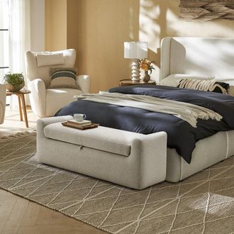 Castlery White Performance Boucle Extended Storage Bench for Home by Castlery