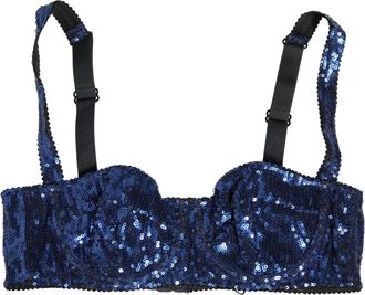 Dolce & Gabbana Womens Blue Sequined Nyon Balconnet Bra Underwear Nylon Clothing