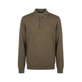 Kiton 14 Micron Polo met lange mouwen - Heren - Tops - Groen - Maat: L Wol