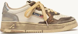 Autry MEDALIST LOW SUPER VINTAGE SNEAKERS IN CHOCOLATE AND SILVER LEATHER