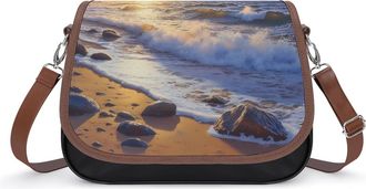 Generic Sunset Over Beach Crossbody Bags for Women Fashion Leather Shoulder Handbags With Adjustable Strap