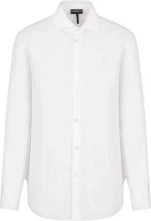 Emporio Armani Wit katoenen shirt met lange mouwen en all-over logo lettering - Heren - Casual Overhemden - Wit - M - Katoen - Overhemden