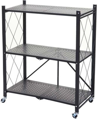 Hhg Hhg - Nunca Usado] Estanter&iacute;a 783, Estanter&iacute;a De Pie, Estanter&iacute;a De Sal&oacute;n, Acero Plegable/plegable, Negro, 3 Niveles