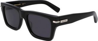 Ferragamo Zwarte acetaat zonnebril met donkergrijze lenzen - unisex - Zonnebrillen - Zwart - 53 MM - Accessoires