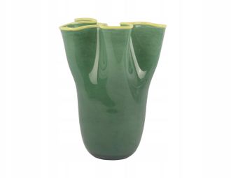 Present Time Art-pol Florero Decorativo Ruffles Verde 31,5 Cm De Vidrio Hecho A Mano