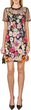 endless rose Floral Appliqu&eacute; Shift Dress in Black at Nordstrom, Size Medium