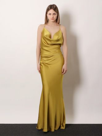 Actualee Womens Long Satin Dress Yellow Polyester