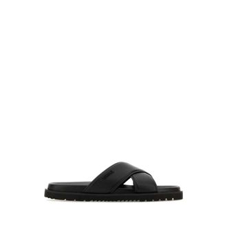 Versace Sliders, male, Black, Size: 7 US Leather Sandals