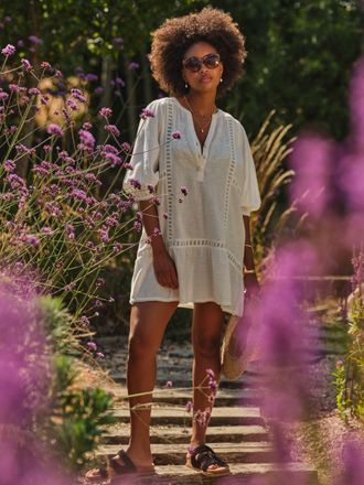 Fat Face FatFace Ivory Beachwear Embroidered Mini Dress
