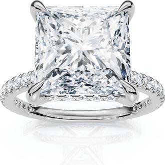 Pompeii3 Certified 4 1/3Ct Princess Cut Hidden Halo Engagement Ring 14k Gold/Pt Lab Grown