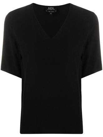 A.P.C. T-shirt met V-hals - Zwart